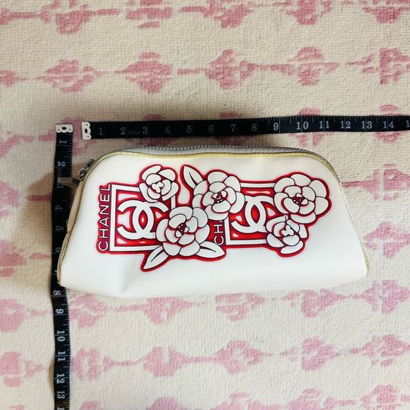 Rare Chanel Rose Floral CC Logo Large Cosmetic Double Zip Pouch Bag Clutch - Picture 13 of 13